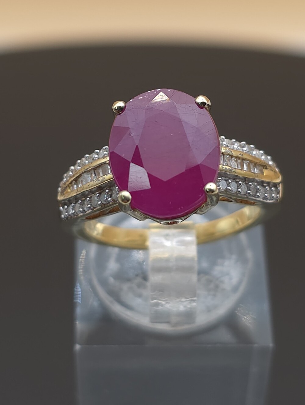 Ruby Oval Cut 7.25 Carat and Diamond Ring